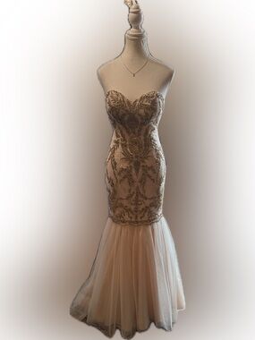 Gigi Strapless Mermaid Prom Dress Blush Gold Formal Evening Gown Size 0